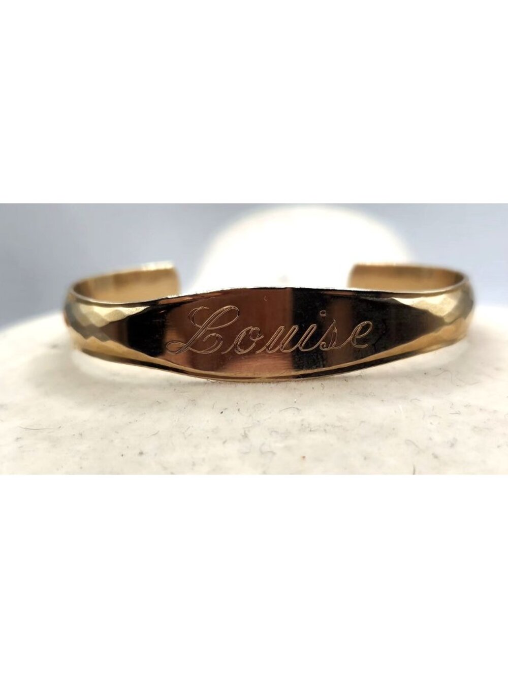 Engraved Gold-Tone Hammered Cuff Bracelet With "Louise" Script Design